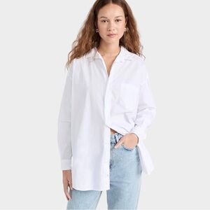 Be Cool Oversized Boyfriend Longsleeve Button Down Blouse in White Women’s M/L